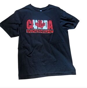 2/$15 Men's Black Canada Cotton Graphic T-Shirt- Red And White- Size Medium